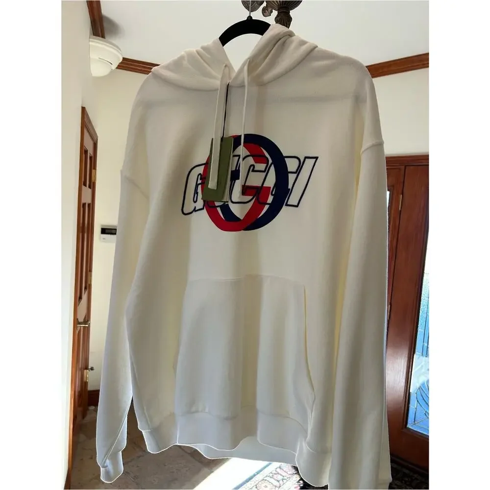Men's Gucci jersey, cotton hoodie, locking G graphic logo size large made Italy